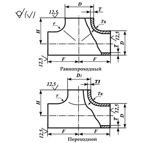 Тройник стальной. Размеры тройников. ГОСТ. | МеханикИнфо